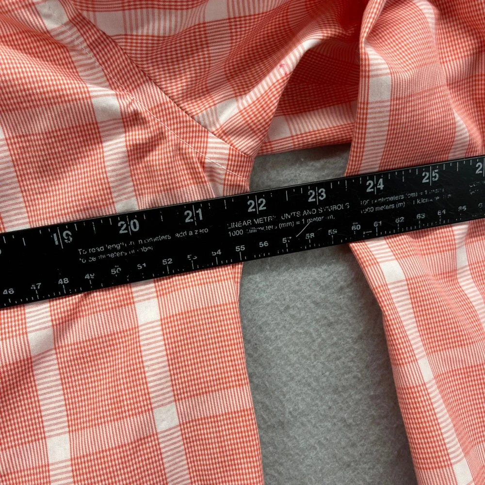 Banana Republic Button Up Shirt Mens M Orange White Slim Plaid Windowpane Dress